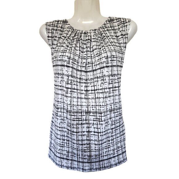 NEW Calvin Klein Black & White Pleated Sleeveless Top - Picture 1 of 5